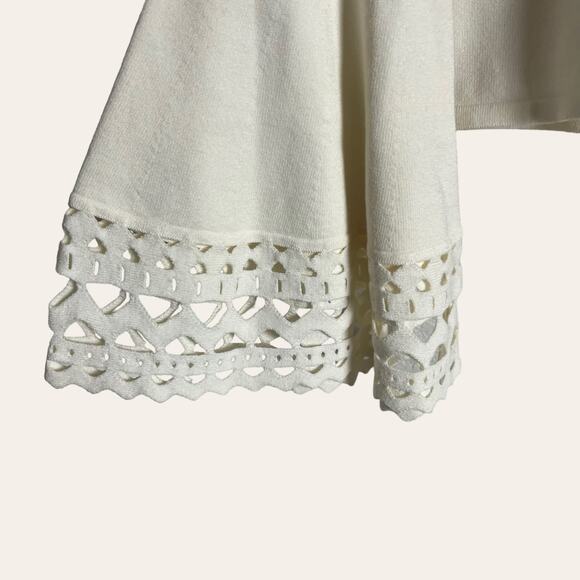 Milly White Cut-Out Flare Long Sleeve Knit Pullover Sweater Top Size M - Picture 4 of 10